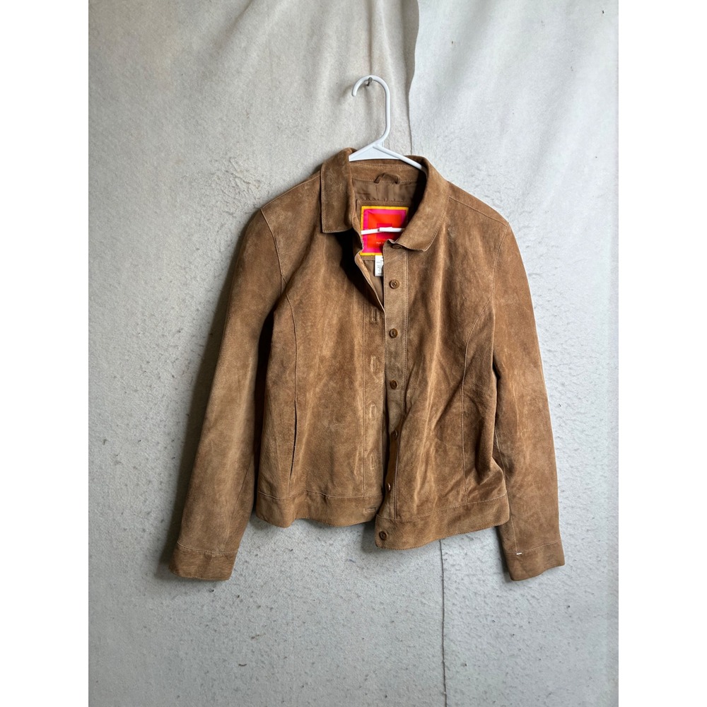 Isaac Mizrahi for Target Tan Brown Genuine Suede Leather Button Front Jacket M